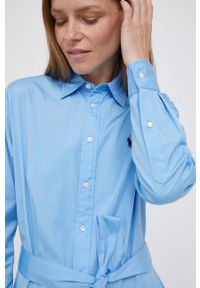 Polo Ralph Lauren sukienka bawełniana kolor niebieski mini rozkloszowana. Typ kołnierza: polo. Kolor: niebieski. Materiał: bawełna. Wzór: aplikacja. Typ sukienki: rozkloszowane. Długość: mini #3