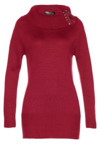 Długi sweter bonprix ciemnoczerwony. Typ kołnierza: golf. Kolor: czerwony. Materiał: materiał, bawełna, akryl. Długość: długie #1