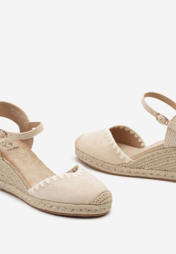 Renee - Beżowe Sandały w Stylu Espadryli z Plecionką na Koturnie Tiimada. Okazja: na spacer. Nosek buta: okrągły. Kolor: beżowy. Sezon: lato. Obcas: na koturnie