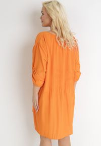 Born2be - Pomarańczowa Rozkloszowana Sukienka Mini z Plisowaniem Telesi. Kolekcja: plus size. Kolor: pomarańczowy. Długość rękawa: długi rękaw. Typ sukienki: dla puszystych. Długość: mini #6