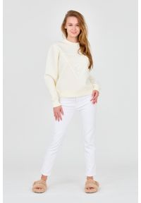 Guess - GUESS Damska bluza w kolorze ecru z dużym logo, Rozmiar XL. Kolor: biały. Materiał: wiskoza