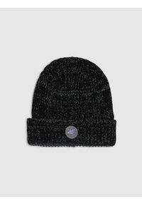 4f - 4F Czapka beanie dziewczęca - czarna Uniwersalny. Kolor: czarny. Materiał: syntetyk. Sezon: zima. Styl: klasyczny, casual