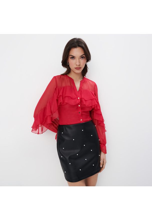 Mohito - Bluzka z falbanami - Różowy. Kolor: różowy