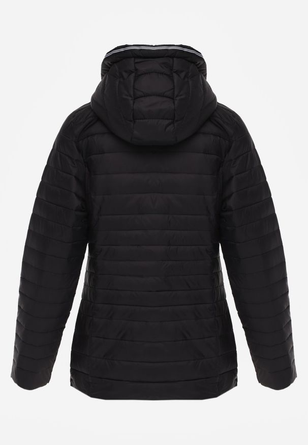 Born2be - Czarna Pikowana Kurtka Przejściowa z Kapturem z Lamówką i Ściągaczami Zidara. Okazja: na spacer. Typ kołnierza: kaptur. Kolor: czarny. Materiał: jeans, dresówka, poliester