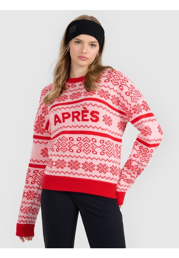 4f - 4F Sweter z wełną damski - czerwony S. Okazja: na spacer. Kolor: czerwony. Materiał: wełna. Sezon: zima. Styl: klasyczny