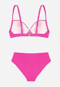 Born2be - Fuksjowe Bikini z Marszczonym Biustonoszem i Majtkami z Wysokim Stanem Aereida. Stan: podwyższony. Kolekcja: plus size. Kolor: różowy #5