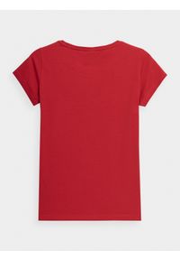 4f - T-shirt regular z nadrukiem damski. Kolor: czerwony. Materiał: dzianina, bawełna. Wzór: nadruk