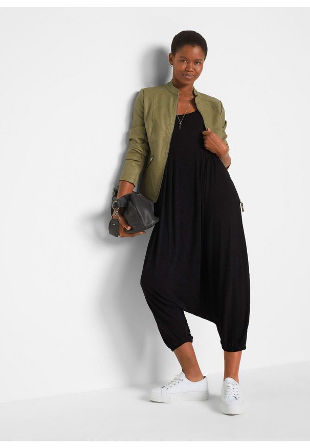 bonprix - Kombinezon z dżerseju z lejącej mieszanki wiskozy. Kolor: czarny. Materiał: jersey, wiskoza