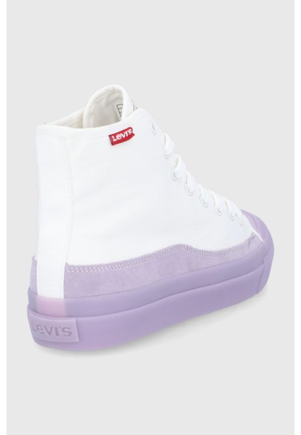 Levi's® - Levi's trampki Square High S damskie kolor biały. Okazja: na spotkanie biznesowe. Nosek buta: okrągły. Zapięcie: sznurówki. Kolor: biały. Materiał: guma. Styl: biznesowy