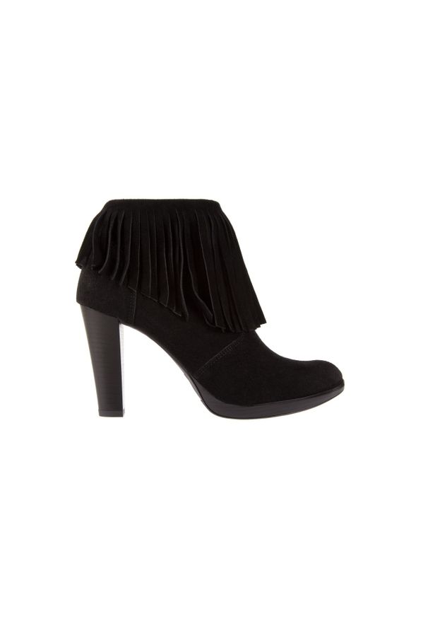 Botki Bayla-100 442S Czarny Welur, Skóra naturalna - 36. Zapięcie: zamek. Kolor: czarny. Materiał: zamsz. Wzór: aplikacja. Obcas: na obcasie. Wysokość obcasa: średni