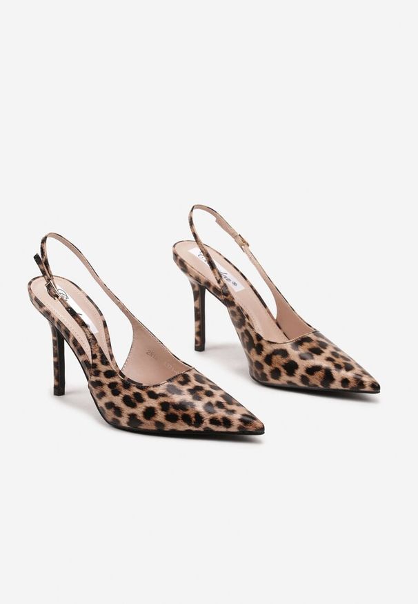 Renee - Panterkowe Eleganckie Szpilki Typu Slingback Anrelia. Okazja: na co dzień. Nosek buta: otwarty. Zapięcie: pasek. Wzór: paski. Materiał: jeans. Sezon: lato, wiosna. Obcas: na szpilce. Styl: elegancki. Wysokość obcasa: średni