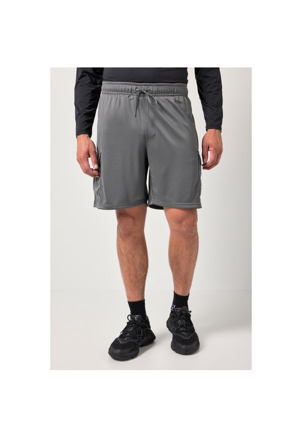 JAY-PI - Męska Bermudy funkcyjne fitness oddychający materiał kieszenie cargo. Kolekcja: plus size. Kolor: szary. Materiał: poliester, materiał. Sport: fitness