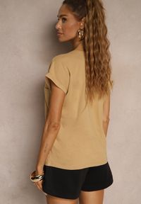 Renee - Beżowy Bawełniany T-shirt z Kieszonką Zireanda. Okazja: na co dzień. Kolor: beżowy. Materiał: bawełna. Styl: klasyczny, casual #4