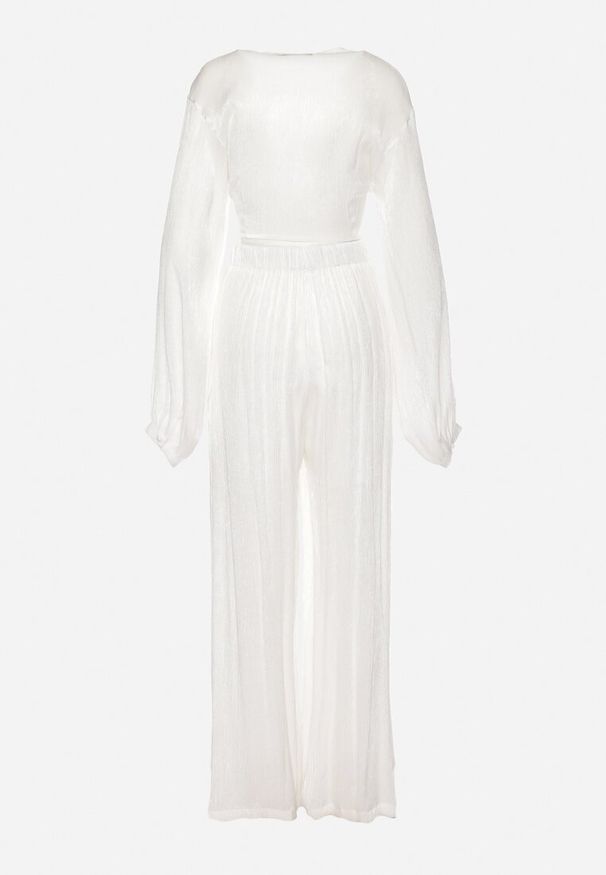 Born2be - Biały Komplet Koszula z Szerokim Rękawem i Luźne Spodnie Rossabel. Kolor: biały