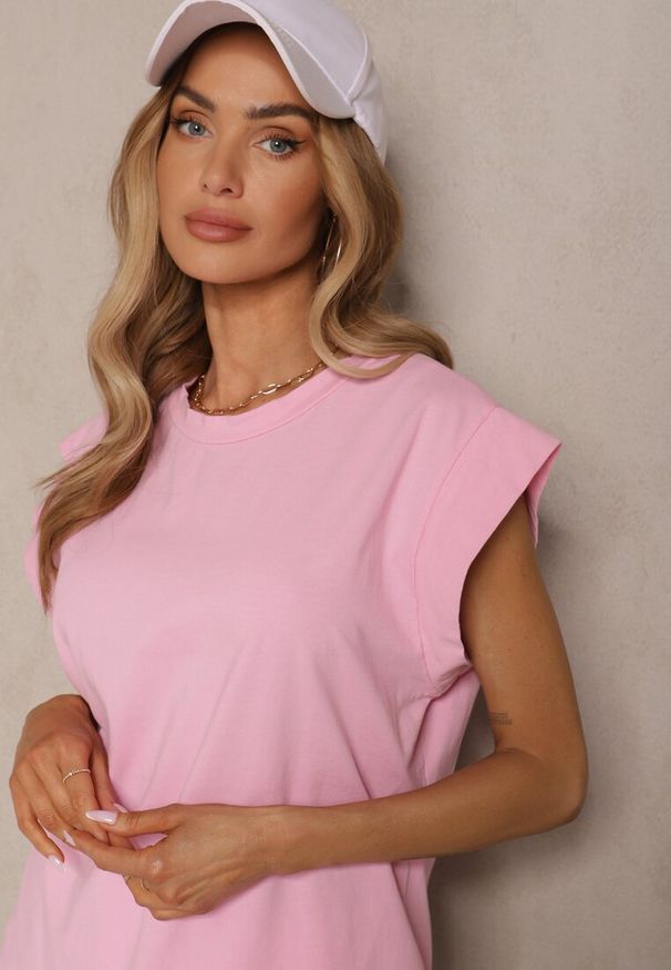 Renee - Różowy Top z Bawełny Ozdobiony Falbanką Galanetia. Okazja: na co dzień, na spacer. Kolor: różowy. Materiał: bawełna. Wzór: aplikacja. Styl: klasyczny, casual