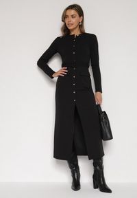 Born2be - Czarna Sukienka Koszulowa z Wiskozą Guzikami i Paskiem Vetienne. Okazja: na co dzień. Kolor: czarny. Materiał: wiskoza. Typ sukienki: koszulowe. Styl: casual #3