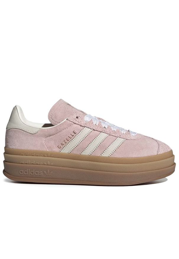 Adidas - Buty damskie adidas Originals Gazelle Bold IH4209 - różowe. Okazja: na co dzień. Zapięcie: pasek. Kolor: różowy. Materiał: zamsz, syntetyk, guma, skóra. Szerokość cholewki: normalna. Wzór: aplikacja, paski. Obcas: na platformie. Model: Adidas Gazelle