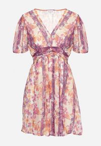 Born2be - Fioletowa Sukienka w Kwiatowy Wzór Rinovea. Okazja: na spacer, na co dzień. Kolor: fioletowy. Wzór: kwiaty. Sezon: lato. Styl: casual, elegancki #2