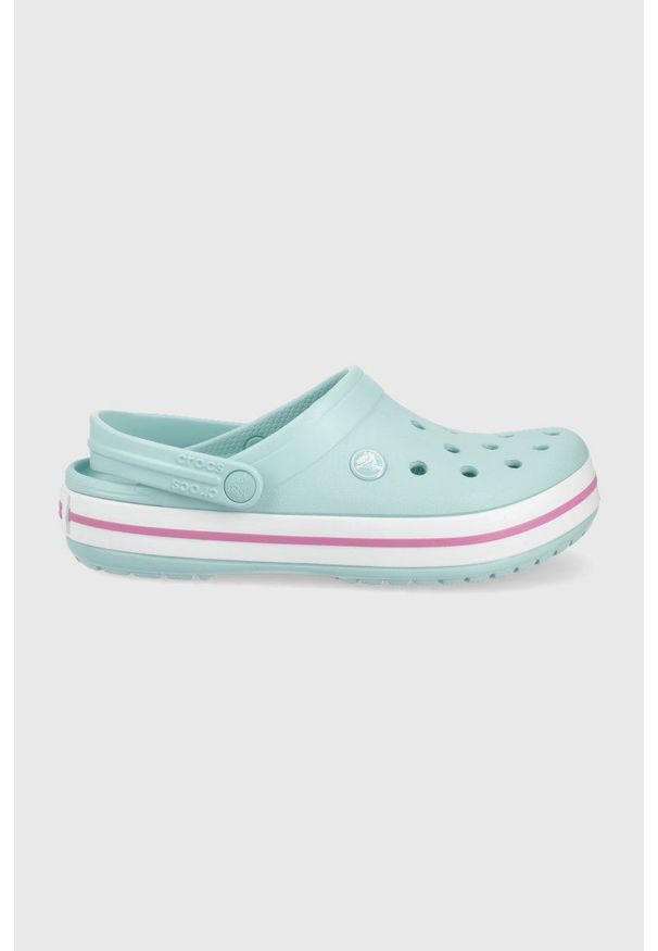 Crocs klapki damskie kolor turkusowy. Nosek buta: okrągły. Kolor: turkusowy. Materiał: materiał. Wzór: gładki