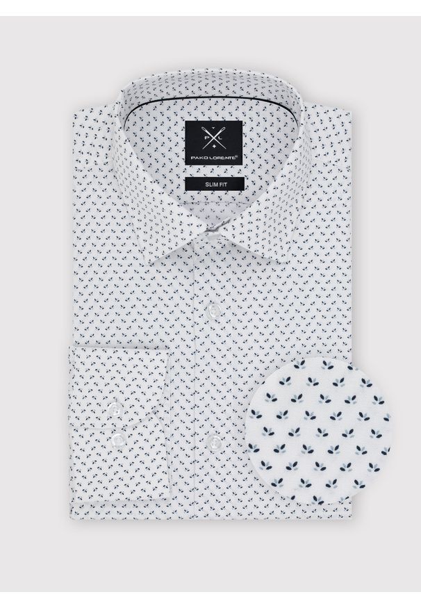 Pako Lorente - PAKO LORENTE – Biała koszula męska w mikrowzór. Kolor: biały. Materiał: bawełna, elastan. Długość rękawa: długi rękaw. Długość: długie. Sezon: wiosna, lato
