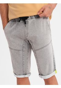 Ombre Clothing - Jeansowe krótkie spodenki męskie z ozdobnymi przeszyciami - jasnoszare V1 - Rozmiar: M. Okazja: na co dzień. Kolor: szary. Materiał: jeans. Długość: krótkie. Styl: wakacyjny, casual #3