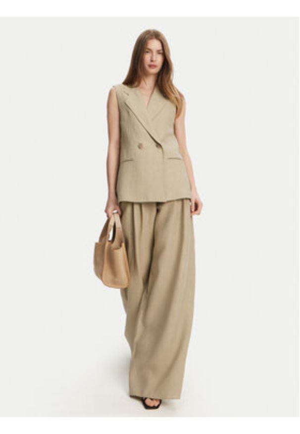 Marella Kamizelka Dramma 2513281012200 Khaki Regular Fit. Kolor: brązowy. Materiał: len