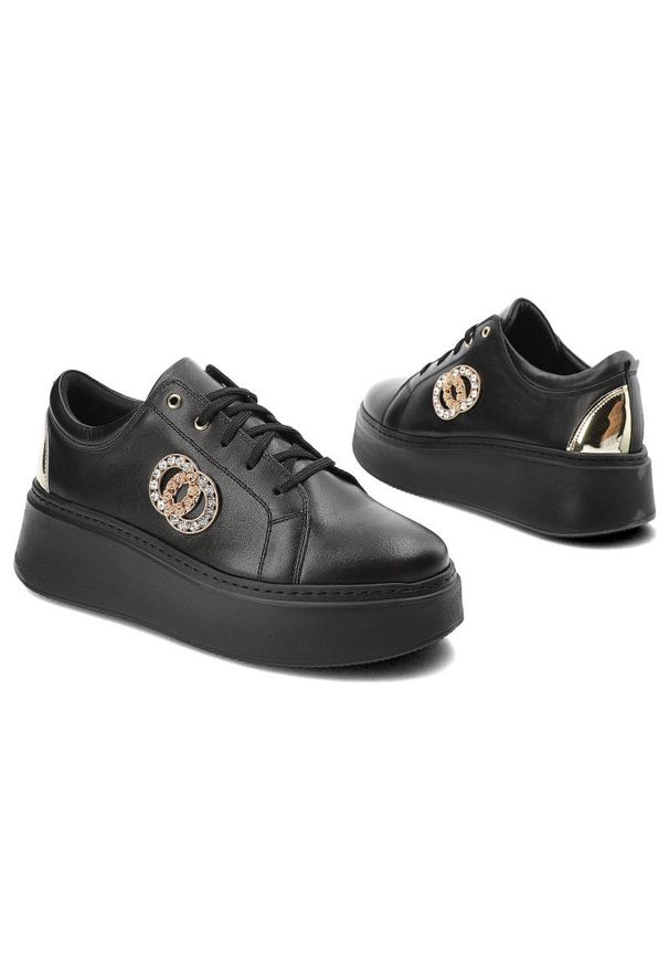 Czarne Sneakersy Lamanti Damskie Stylowe Obuwie. Nosek buta: okrągły. Kolor: czarny. Materiał: skóra. Obcas: na płaskiej podeszwie. Sport: turystyka piesza