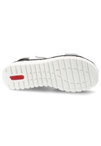 Sandały damskie Rieker, cholewka ze skóry naturalnej z materiałowym wnętrzem zapinane na rzep, białe, V1382-80. Zapięcie: rzepy. Kolor: biały. Materiał: skóra, materiał #3