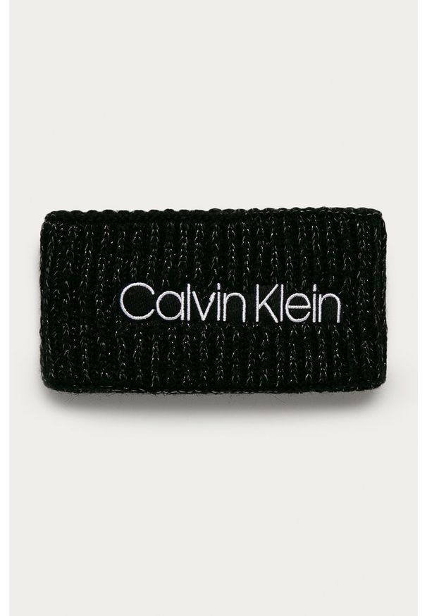 Calvin Klein - Opaska. Kolor: czarny. Materiał: wełna, dzianina, akryl. Wzór: aplikacja