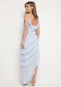 Born2be - Niebieska Asymetryczna Sukienka Ozdobiona Falbankami Linariela. Typ kołnierza: kołnierz z falbankami. Kolor: niebieski. Długość rękawa: na ramiączkach. Wzór: aplikacja. Typ sukienki: asymetryczne. Styl: elegancki #2