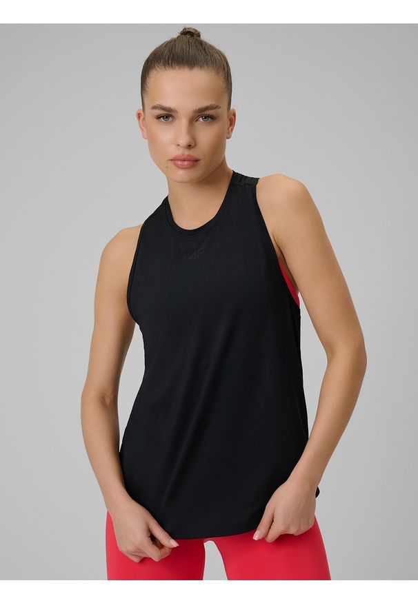 4f - 4F Top treningowy szybkoschnący damski - czarny L. Kolor: czarny. Materiał: materiał. Sport: fitness
