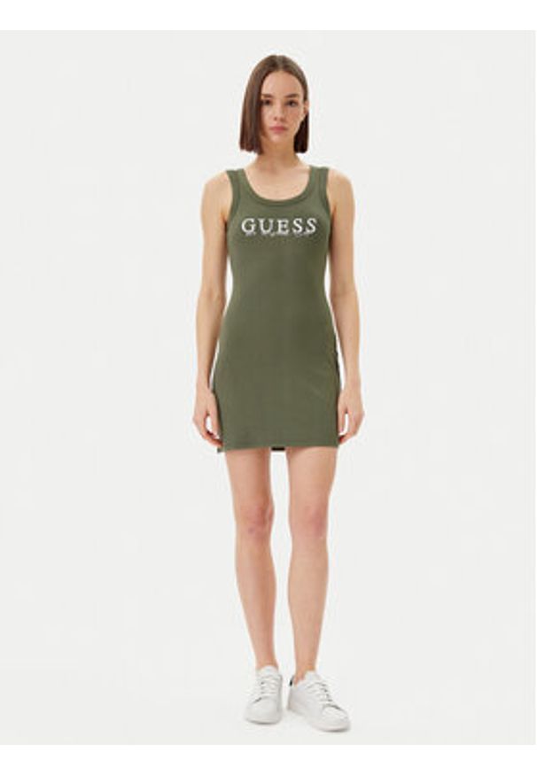 Guess Sukienka codzienna V5GK06 K8RT2 Zielony Slim Fit. Okazja: na co dzień. Kolor: zielony. Materiał: wiskoza. Typ sukienki: proste. Styl: casual