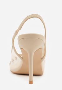 Born2be - Złote Siateczkowe Sandały Slingback na Szpilce z Cyrkoniami Eshirvyn. Okazja: na randkę. Kolor: złoty. Materiał: satyna, jeans. Obcas: na szpilce. Styl: elegancki #2