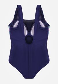 Born2be - Granatowy Kopertowy Strój Kąpielowy Jednoczęściowy z Siateczką i Paskiem Raera. Kolor: niebieski. Materiał: len #2
