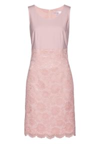 Sukienka ołówkowa z koronką bonprix pastelowy jasnoróżowy. Kolor: różowy. Materiał: koronka. Wzór: koronka. Typ sukienki: ołówkowe #1