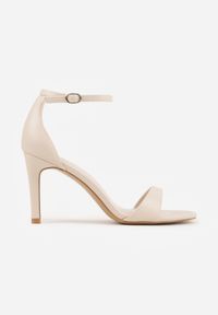 Renee - Beżowe Sandały na Szpilce z Wyciętą Cholewką Metiotai. Zapięcie: sprzączka. Kolor: beżowy. Wzór: kwiaty. Obcas: na szpilce. Styl: elegancki #9