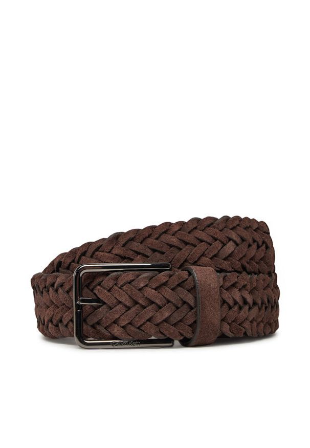 Calvin Klein Pasek Męski Warmth Braided Suede 35Mm K50K512841 Brązowy. Kolor: brązowy. Materiał: skóra, zamsz