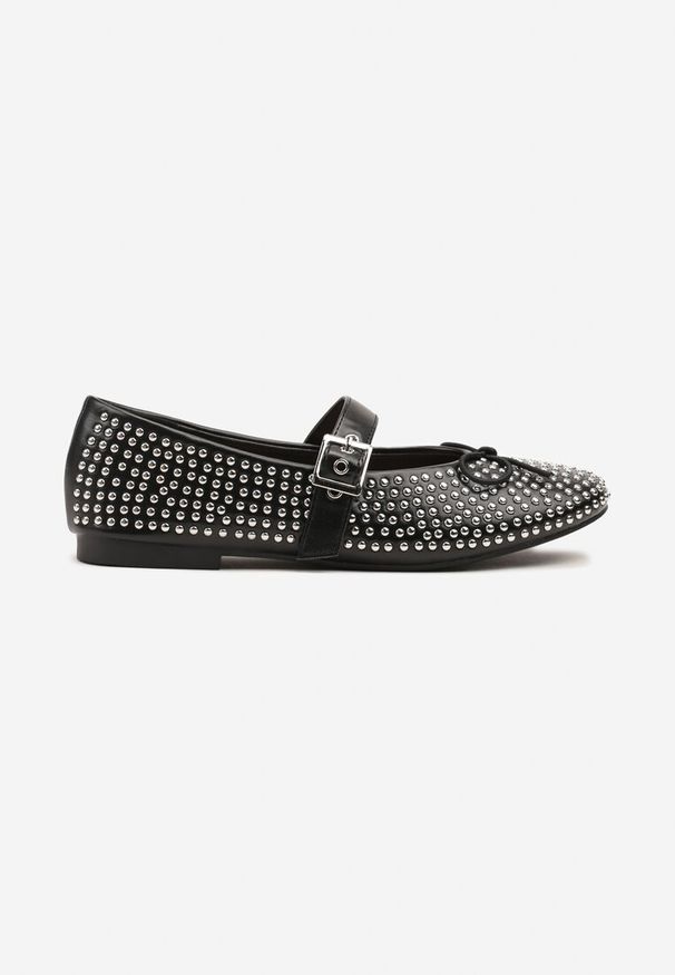 Renee - Czarne Balerinki Mary Jane Ozdobione Kokardą i Cyrkoniami Lurisellia. Okazja: na co dzień. Zapięcie: sprzączka. Kolor: czarny. Materiał: jeans. Wzór: aplikacja. Styl: wizytowy, elegancki, casual