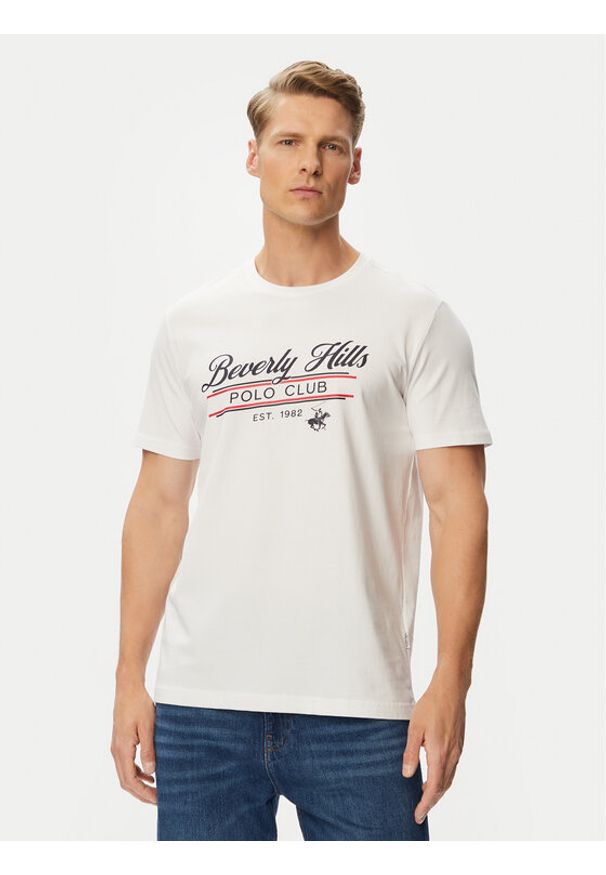 Beverly Hills Polo Club T-Shirt P-SS26M-TS1302 Biały Regular Fit. Typ kołnierza: polo. Kolor: biały. Materiał: bawełna
