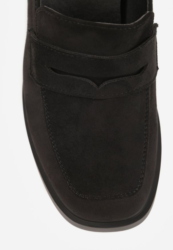 Born2be - Czarne Półbuty w Stylu Mokasynów na Obcasie z Ozdobnym Przeszyciem Edanithiel. Okazja: na co dzień. Kolor: czarny. Materiał: jeans. Obcas: na obcasie. Styl: casual, elegancki, klasyczny. Wysokość obcasa: średni