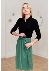 Marie Zélie - Spódnica Guarea ciemnozielona. Okazja: na co dzień. Kolor: zielony. Materiał: bawełna, dzianina, materiał, elastan, skóra, guma. Styl: casual #4