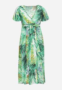 Born2be - Biało-Zielona Sukienka z Wiskozy z Kopertowym Dekoltem i Gumką w Pasie Julemia. Okazja: na spotkanie biznesowe. Kolor: biały. Materiał: wiskoza. Sezon: lato. Typ sukienki: kopertowe. Styl: biznesowy, elegancki #4