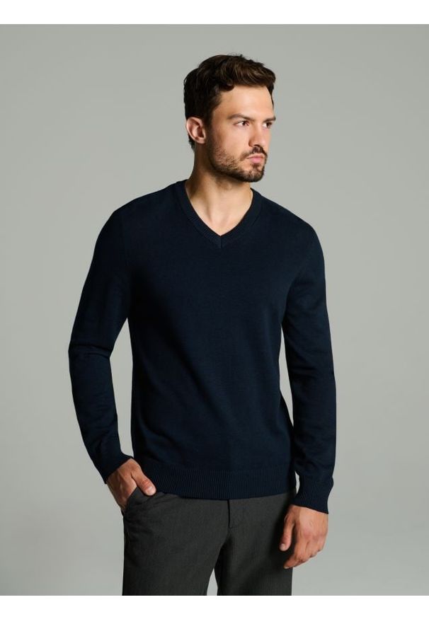 Sinsay - Sweter z dekoltem w serek - granatowy. Typ kołnierza: dekolt w serek. Kolor: niebieski