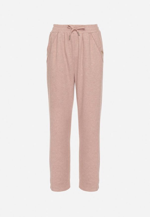 Born2be - Różowe Spodnie z Wysokim Stanem Ozdobione Sznurkami Akleria. Okazja: na spacer. Stan: podwyższony. Kolor: różowy. Materiał: jeans. Wzór: aplikacja