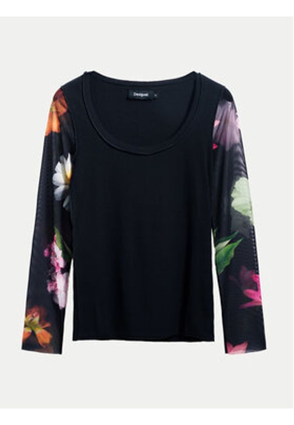 Desigual Bluzka Flint 25SWTK93 Czarny Slim Fit. Kolor: czarny. Materiał: bawełna