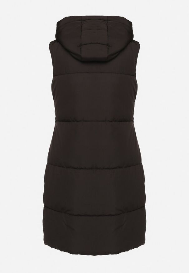 Born2be - Czarna Pikowana Kamizelka z Kapturem Wykończona Napami Prineria. Okazja: na co dzień. Typ kołnierza: kaptur. Kolor: czarny. Materiał: jeans. Styl: casual, elegancki