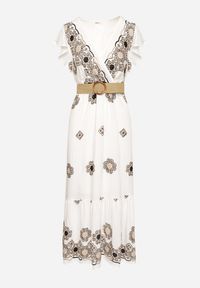 Born2be - Biało-Czarna Wiskozowa Sukienka z Paskiem w Ornamentny Wzór Nilorine. Okazja: na spacer, na co dzień. Kolor: czarny. Materiał: wiskoza. Typ sukienki: kopertowe. Styl: klasyczny, casual, elegancki #2