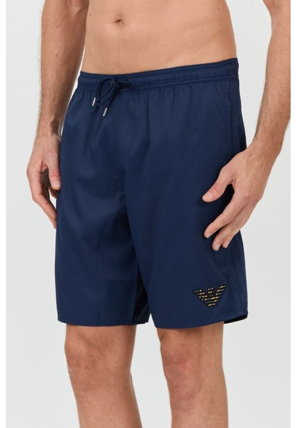 Emporio Armani - EMPORIO ARMANI Granatowe męskie kąpielówki De bain logo brodé, Rozmiar 54. Kolor: niebieski