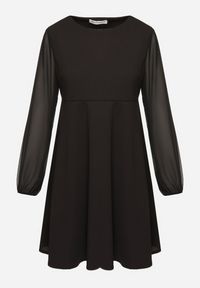 Born2be - Czarna Sukienka o Rozkloszowanym Kroju z Półtransparentnymi Rękawami Edalinne. Okazja: na co dzień, do pracy. Kolor: czarny. Materiał: skóra. Typ sukienki: proste. Styl: casual, elegancki #5