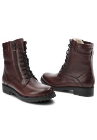 Bordowe Botki Damskie Simen Modne Skórzane Buty. Okazja: na co dzień. Zapięcie: sznurówki. Kolor: czerwony. Materiał: skóra. Styl: casual #7